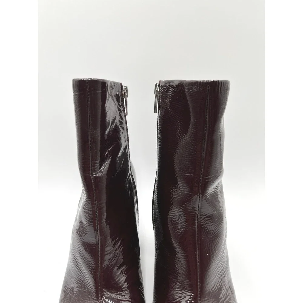 Vince Camuto Patent Leather Bootie Womens 9 Burgundy Excellent Block Heel Square
